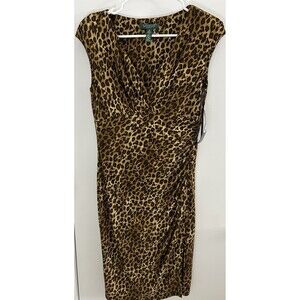 Lauren Ralph Lauren Leopard Print Sheath Dress Stretch Knit Mob Wife Sz 10 new